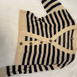 Cream and Black Striped Cardigan Sweater